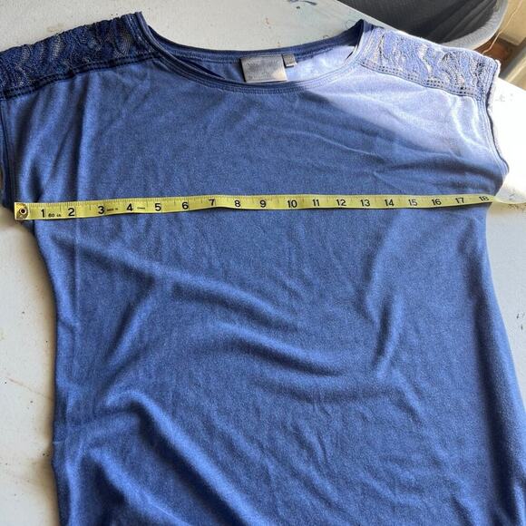 DANTELLE rounded neckline, short cap sleeve T-shirt with lace, women's size S - Picture 6 of 6